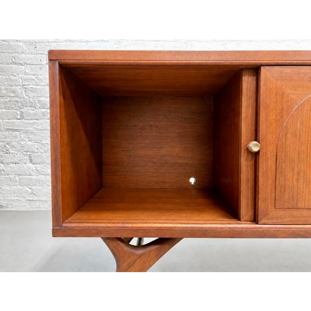 Long + Low Mid Century Modern Walnut and Cane Credenza | Sculptural Kagan Style Wishbone Leg Sideboard, C. 1960's For Sale - Image 12 of 15
