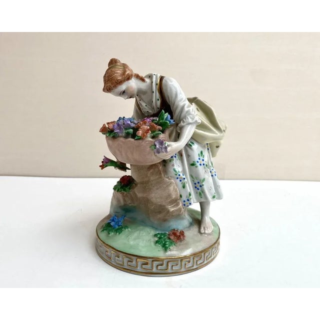 Vintage Ornate Lady with Flowers Figurine, Dresden, Germany For Sale - Image 9 of 9