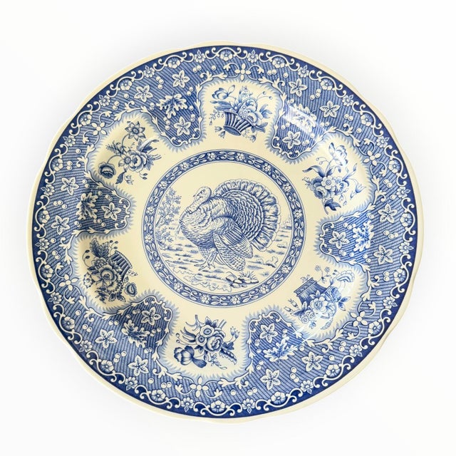 Spode 1990s Spode Festival Blue Turkey Dinner Plates England Thanksgiving - Set of 8 For Sale - Image 4 of 9