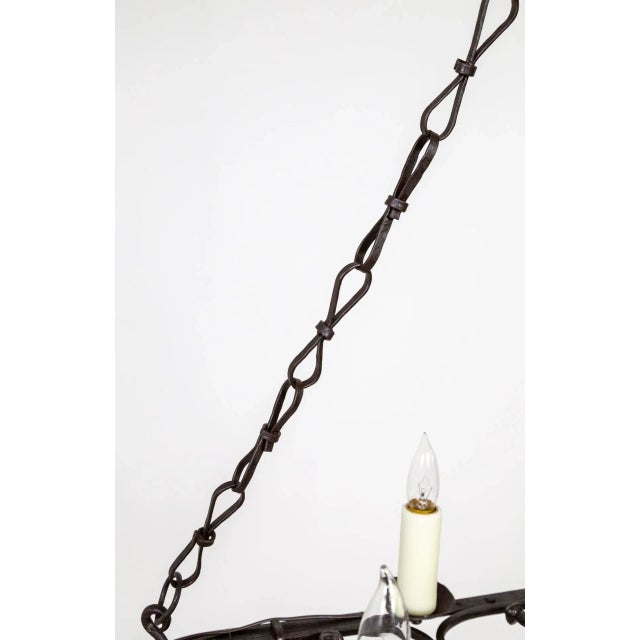 Metal Early 20th Century Flat Triangular Wrought Iron Gothic Revival 3-Light Chandelier For Sale - Image 7 of 11
