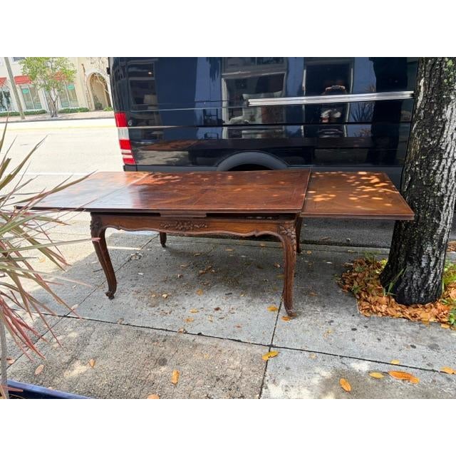 Brown Large Antique French Provincial Louis XV–Style Oak Drawer-Leaf Dining Table 106 L For Sale - Image 8 of 8