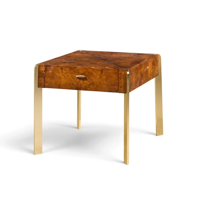 Mid-Century Modern Milo Baughman Style Hekman Mid Century Burlwood and Brass Side End Table For Sale - Image 3 of 10