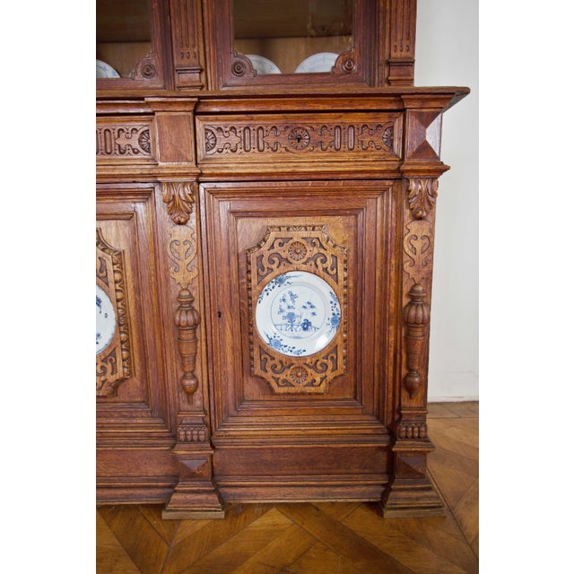 19th Century Neo-Renaissance Monumental Manor-House Display Cabinet with Integrated Porcelain Plates For Sale - Image 12 of 13