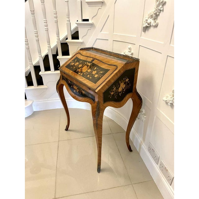 Antique French Victorian Satinwood Freestanding Marquetry Inlaid Bureau 1880 For Sale - Image 3 of 16