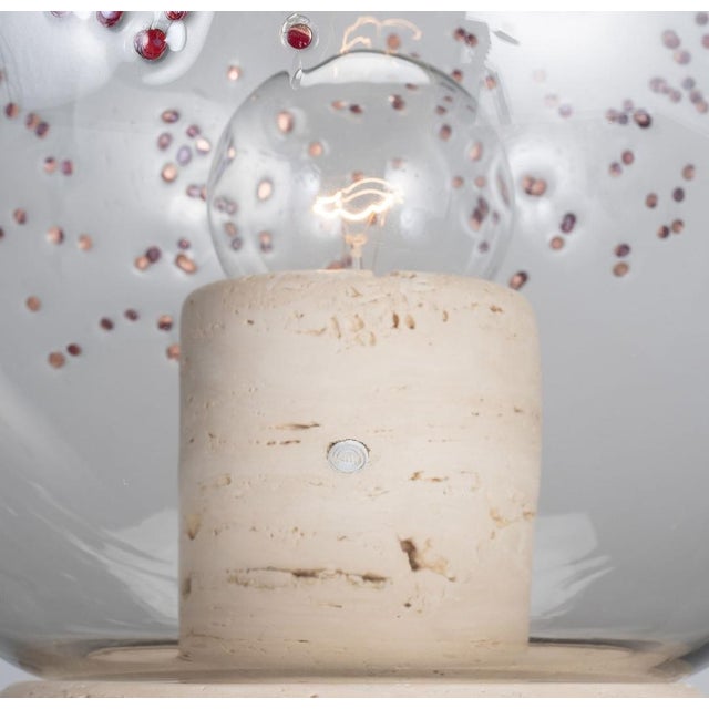 1970s Clear Glass Table Lamp with Red Glass and Travertine Marble Base from La Murrina, 1970s For Sale - Image 5 of 9