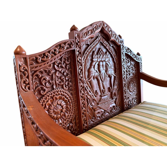 Late 20th Century Vintage Thai Hand-Carved Teak Elephant Motif Settee / Currule Chair For Sale - Image 5 of 8