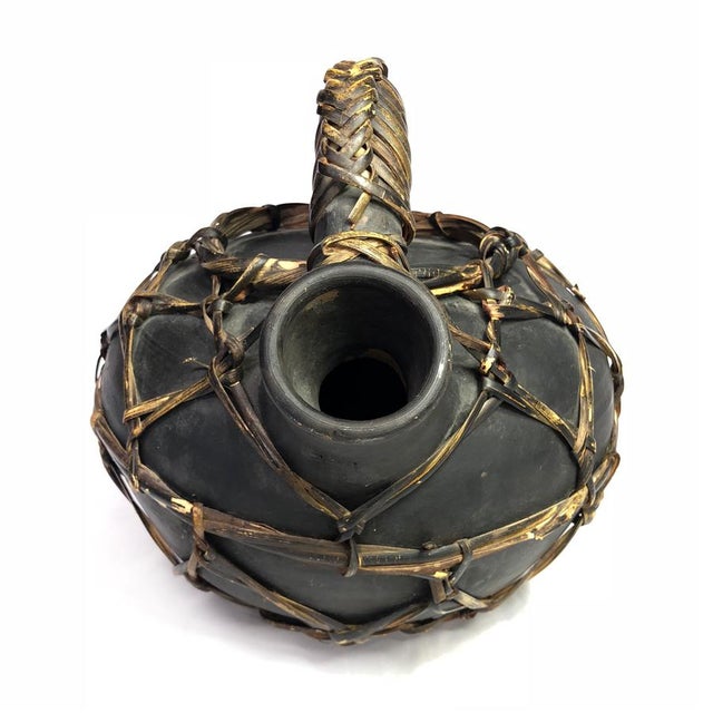 Primitive African Tribe Earthenware Weaved Clay Water Pitcher For Sale - Image 4 of 12