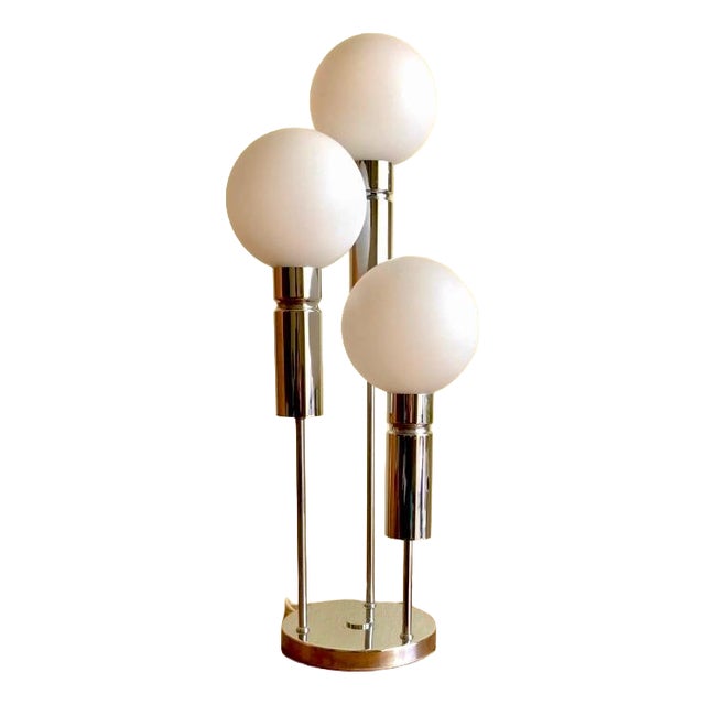 Space Age Atomic Table Lamp in Opal Chrome from Sölken Leuchten, 1970s For Sale