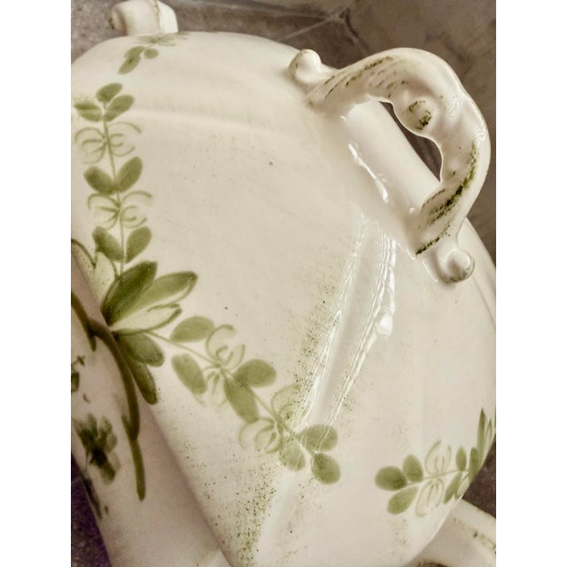 Shabby Chic Soup Tureen and Lid in ‘Borgo Antico’ by Vietri of Italy, Olive Green Landscapes With Buildings Hand Painted an Off White Porcelain Ground For Sale - Image 3 of 12