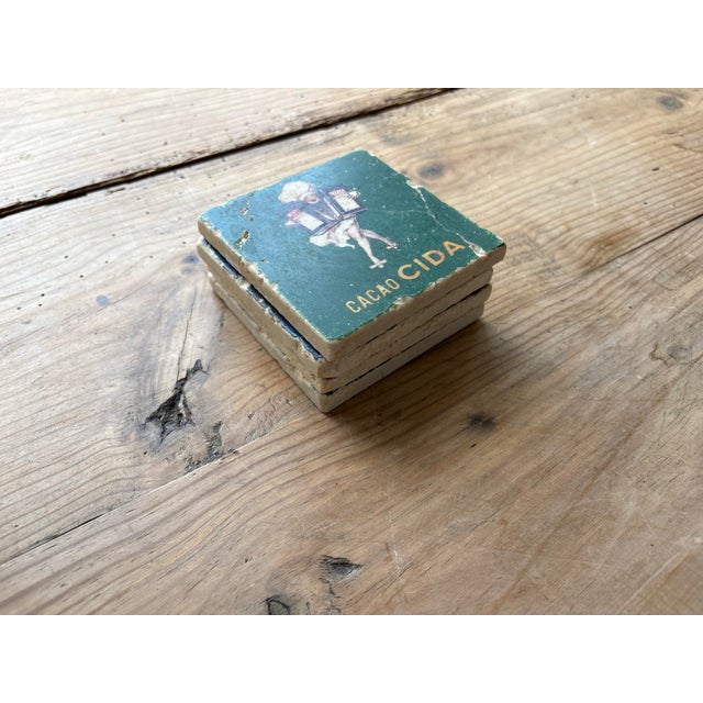 Vintage Italian Advertising Ceramic Coasters, Set of 4 | Ingham Marsala, Baroni & Cacao Cida For Sale - Image 9 of 12