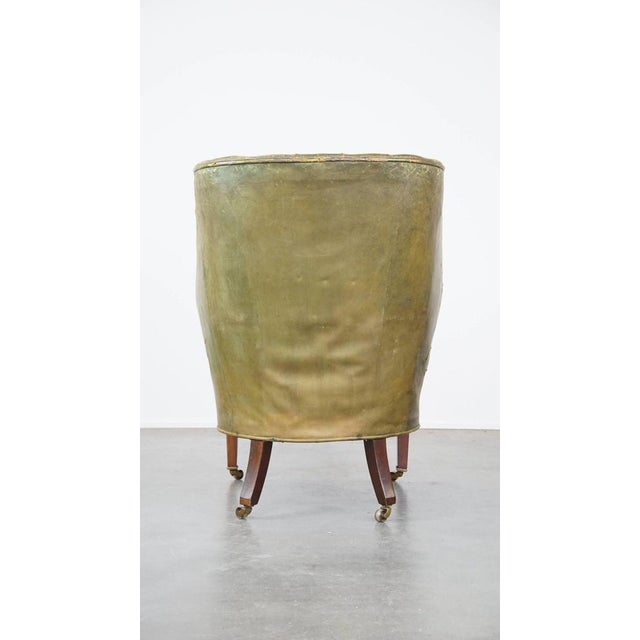 Large Antique Barrel Back Wing Chair in Leather For Sale - Image 4 of 16