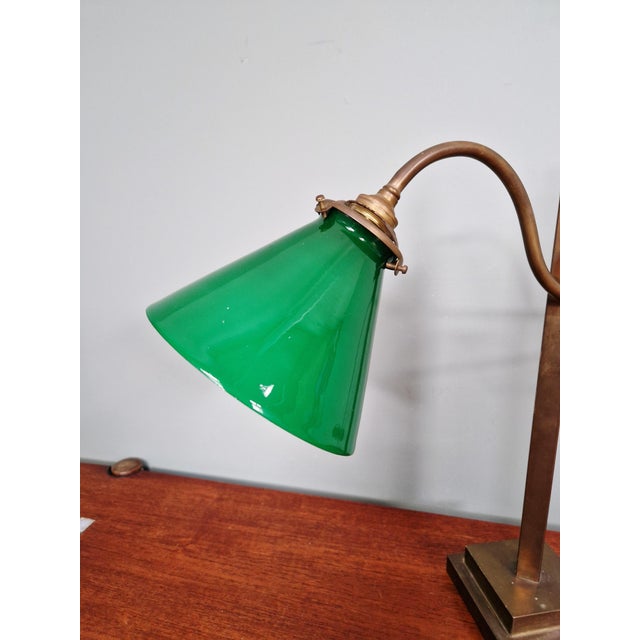 Metal Conical Desk Lamp in Bronze and Green Opaline Glass, 1920s For Sale - Image 7 of 18
