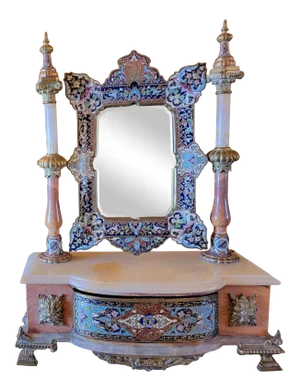 19thc Champlevé French Onyx Vanity Mirror