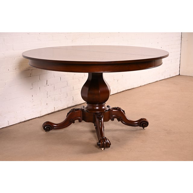 Victorian R. J. Horner Style Antique Victorian Carved Rosewood Pedestal Extension Dining Table | Newly Refinished For Sale - Image 3 of 14