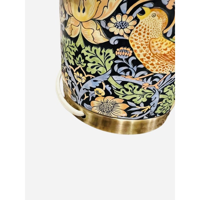 2020s Pair Strawberry Thief Lamps With Blue Scalloped Linen Shade For Sale - Image 5 of 16