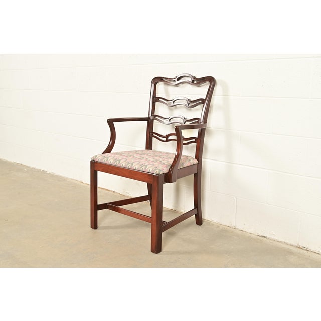 English Baker Furniture Style Georgian Carved Mahogany Armchair For Sale - Image 3 of 9