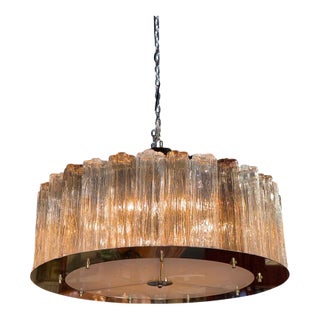 Murano Champagne and Clear Tronchi Glass Drum Chandelier For Sale