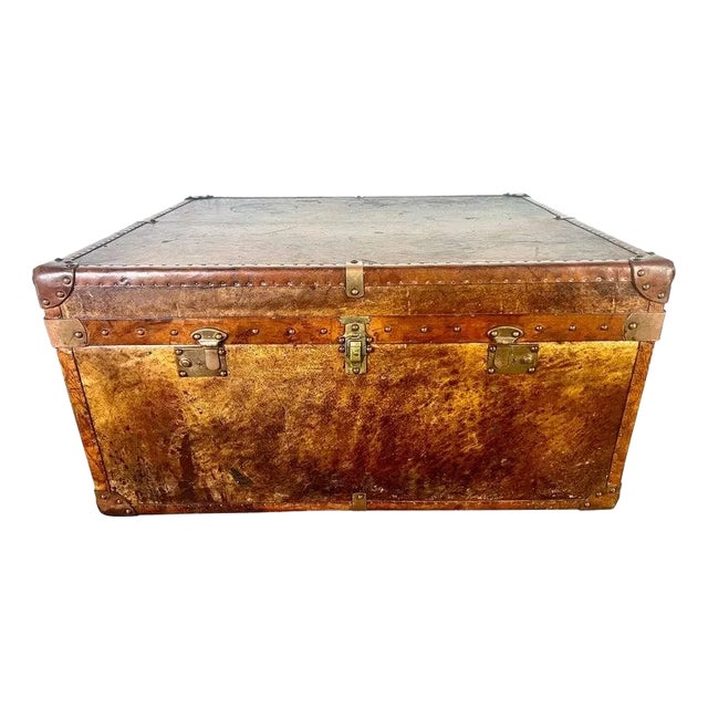 19th C. English Leather Coffee Table/Steamer Trunk For Sale