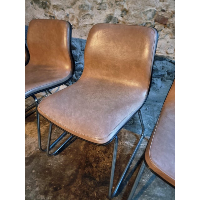 French Sled Base Chairs in Beige-Taupe Vinyl, 1976, Set of 4 For Sale - Image 15 of 18