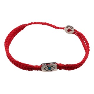 Men's Sterling Silver Evil Eye Charm Red Rope Hope Bracelet For Sale