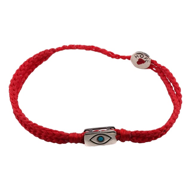 Men's Sterling Silver Evil Eye Charm Red Rope Hope Bracelet For Sale