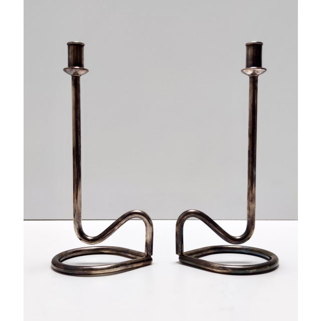 Contemporary Vintage Silver Plated Metal Candleholders by Lino Sabattini, 1990s, Set of 2 For Sale - Image 3 of 10