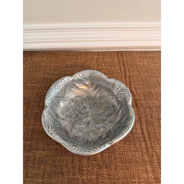 Rustic European Vintage Cast Aluminum Woodland Rabbit and Bird Decorative Bowl For Sale - Image 3 of 6