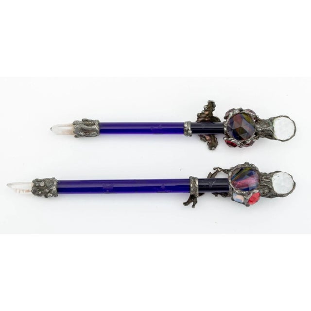 Cobalt Blue Glass & Rock Crystal Wands, 2 For Sale In New York - Image 6 of 6