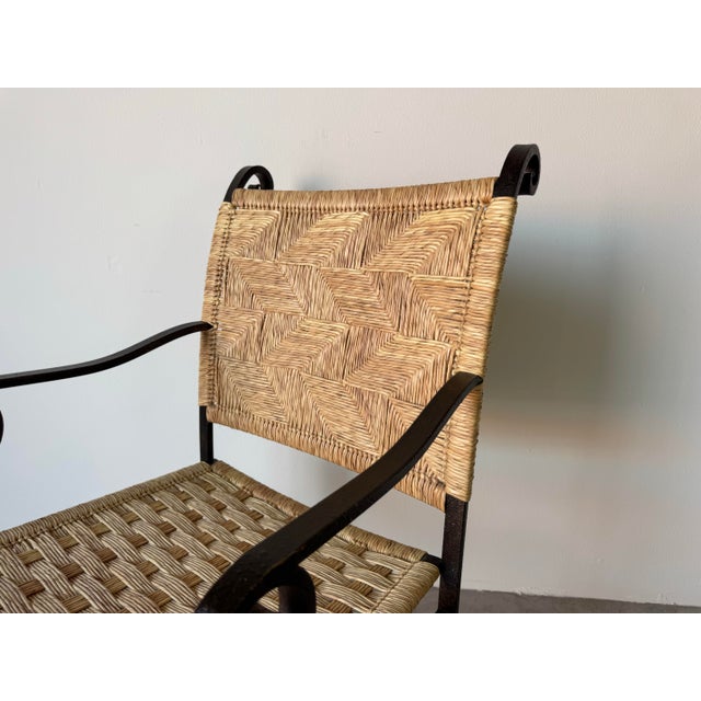 1990s Organic Modern Hand-Wrought Iron and Woven Raffia Armchair For Sale In Miami - Image 6 of 12