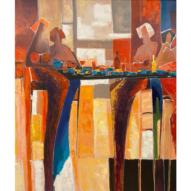 Late 20th Century Large Hand Embellished Color Giclee on Canvas "Titled "Conversation", Signed For Sale - Image 5 of 10