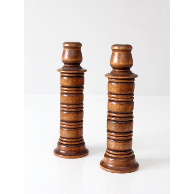 Vintage Modular Wood Candlestick Holders Pair For Sale - Image 4 of 18