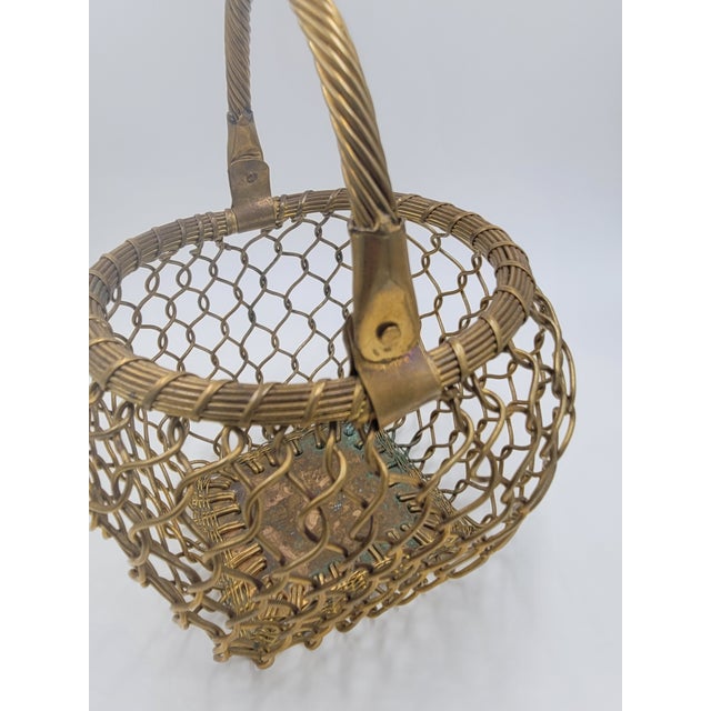 Mid 20th Century Indian Brass Wirework Swing-Handle Basket For Sale In Mobile - Image 6 of 12