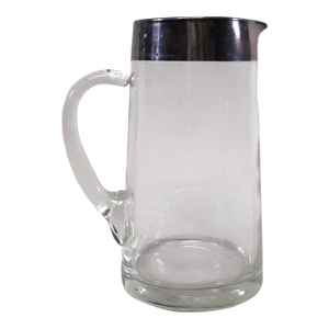 1960s Dorothy Thorpe Tall Tapered Silver Banded Glass Pitcher