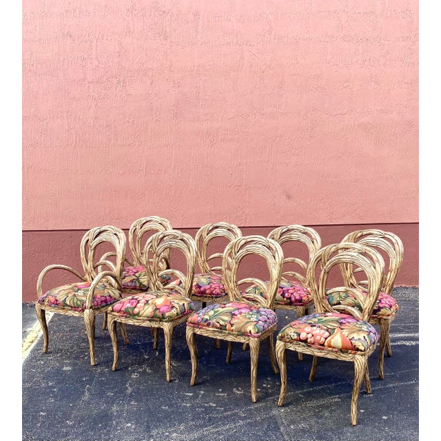 Vintage Coastal Carved Banana Leaf Dining Chairs Set Of 8 Chairish