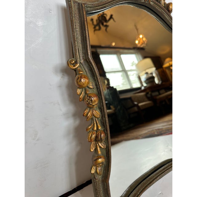 1970s Carved Wood Celadon Green & Gilded Mirror With Fruit For Sale - Image 5 of 7