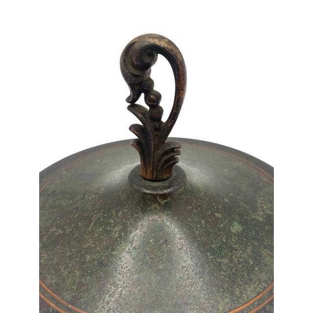 Carl Sorensen Art & Crafts Footed Covered Bronze Bowl With Stylized Flower Finial For Sale - Image 9 of 11