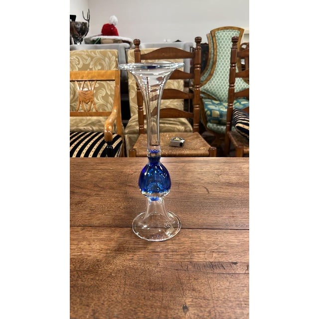 Pair of Vintage Hand-Blown Cobalt Blue Candlestick Holder For Sale - Image 4 of 6