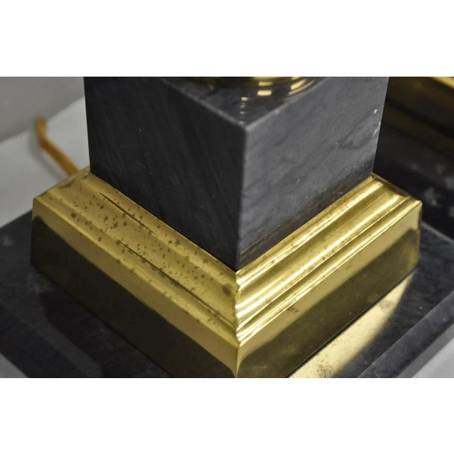 Vintage French Empire Brass & Italian Black Marble Column Table Lamps (B), Pair For Sale - Image 9 of 17