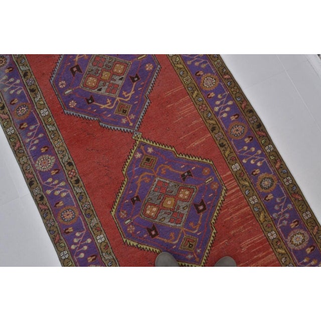Textile 1960s Faded Orange & Purple Runner Rug For Sale - Image 7 of 10