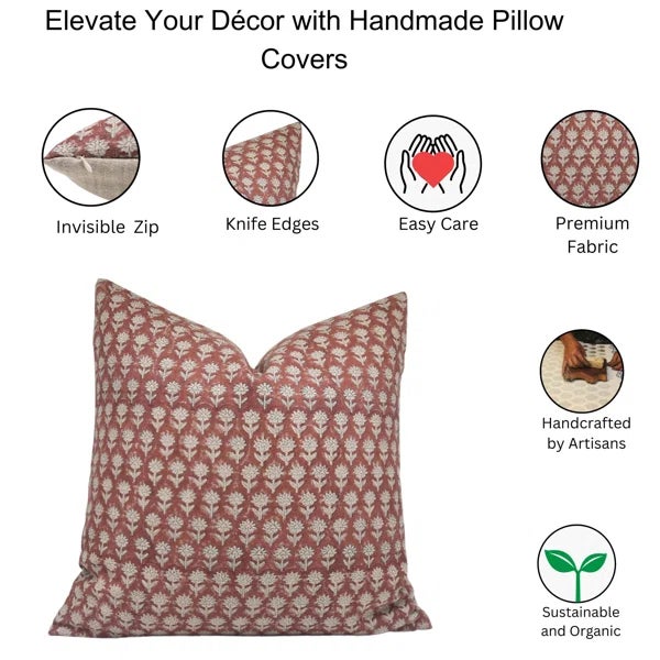 Textile Pankhudi Thick Linen Square/Lumber Block Printed Pillow Cover 20x20 Inch- Pankhudi For Sale - Image 7 of 7