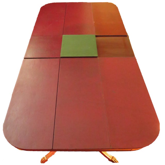 Brown Thomasville Mahogany Table Double Pedestal With Leaf & Custom Pads For Sale - Image 8 of 10