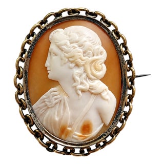 Antique Victorian Cameo Shell Brooch Greek Young Lady For Sale