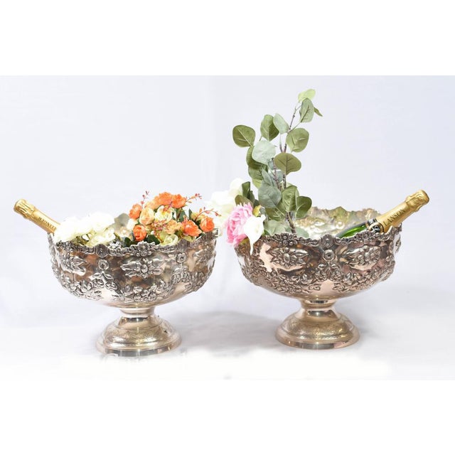 Gorgeous pair of Victorian style rococo silver plate punch bowls - Very detailed designs and ornamentation on these as I...