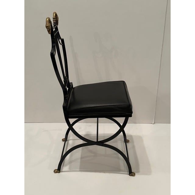 1950s Maison Jansen Black Iron and Brass Swan & Lyre Motif Dining Chairs -Set of 4 For Sale - Image 5 of 11