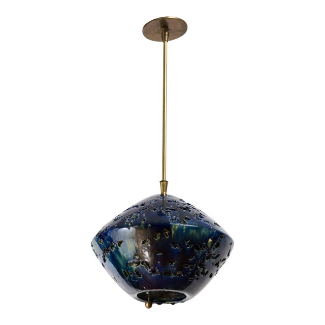 Italian 1960s Indigo Ceramic Sphere Chandelier For Sale