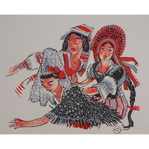 Mathurin Meheut, Three Breton Women, 1932, Signed Wood Engraving For Sale - Image 4 of 4
