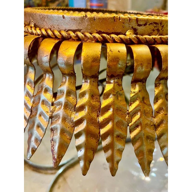 1950s Large Spanish Crown Sunburst Fixture in Gilt Metal and Frosted Glass, 1950 For Sale - Image 5 of 10