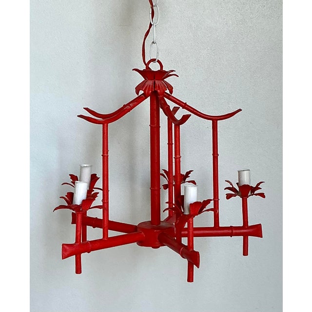 Metal Vintage Regency Painted Faux Bamboo Pagoda Lantern For Sale - Image 7 of 12