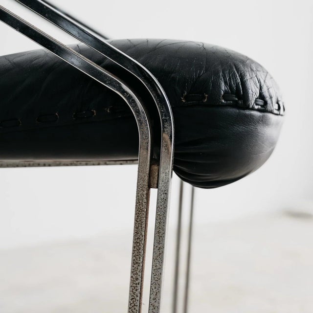Modern Dining Armchairs in Steel and Leather from Mobil Girgi, 1970s, Set of 4 For Sale - Image 11 of 18