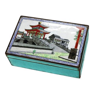 Chinese Scenic Cloisonne Enameled Jewelry Box Unsigned C1930 For Sale